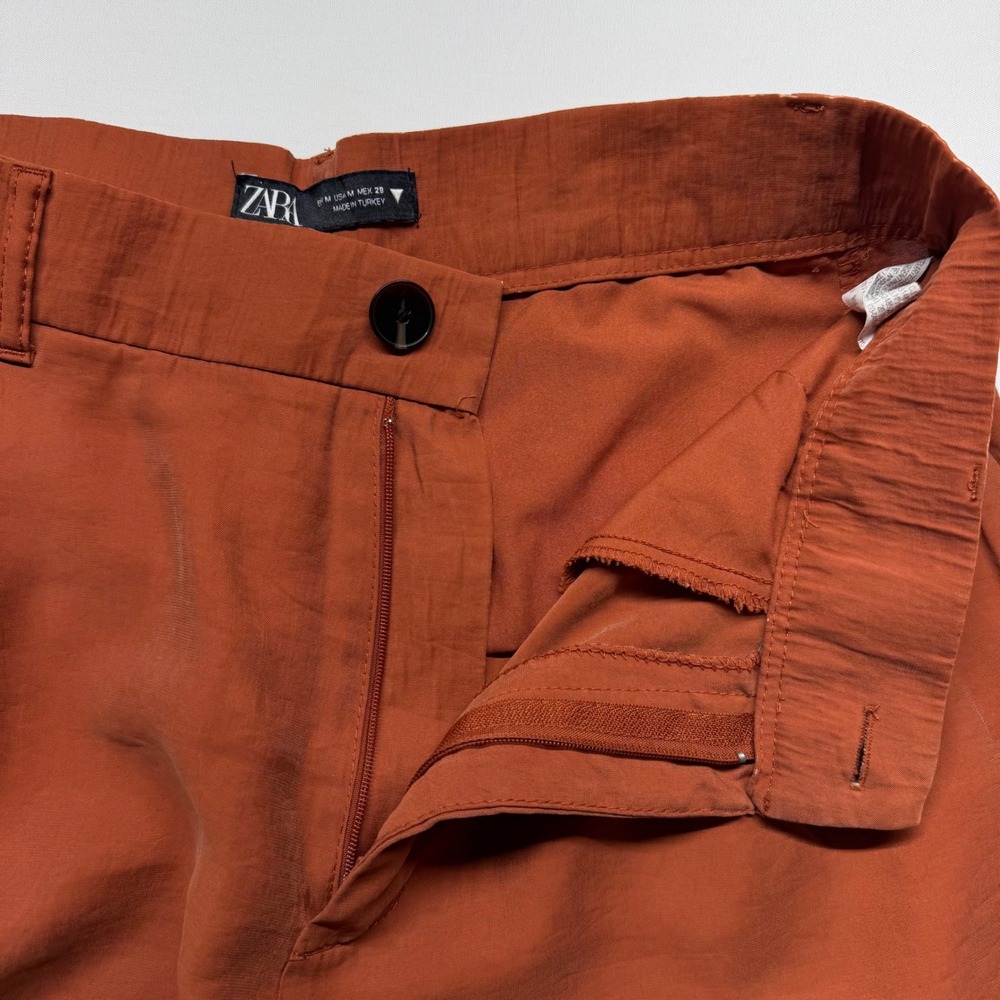 Zara High Waisted Wide Leg Trousers Rust Womens M Pleated Palazzo Pants - Picture 4 of 9